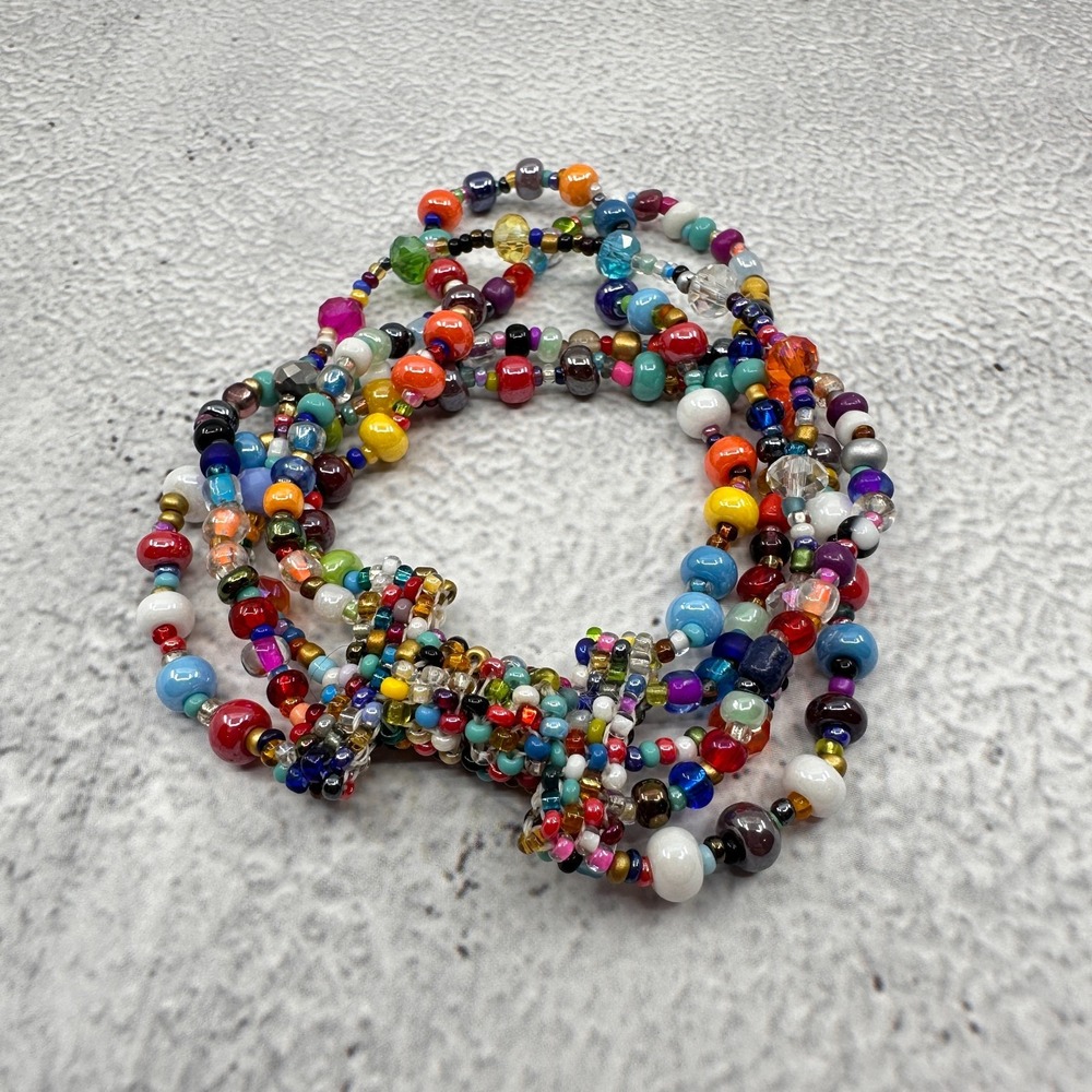 Multicolor Beaded Multi Strand Bracelet Magnetic Clasp Boho Statement Vintage